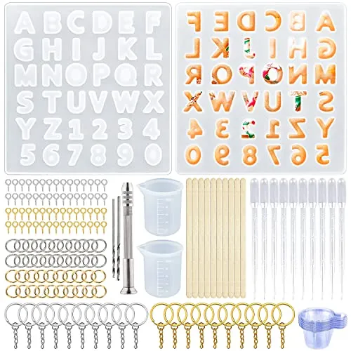 LBING Epoxidharz Formen Kleine 157STK Buchstaben Resin Silikonform Harz Gießform Zubehör Set DIY Harz Casting Formen für Herstellung von Schlüsselbund Anhänger