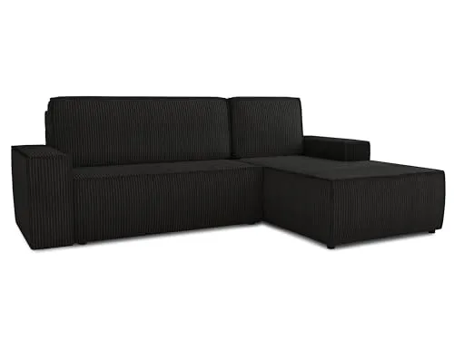 Ecksofa Totti L mit Schlaffunktion - Cord Stoff - Sofas & Couches: Ecksofa mit Schlaffunktion und Bettkasten, ideal für kleine Räume, mit hochwertigem Cord-Stoff und freistehendem Design.