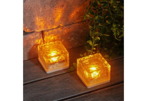 esotec LED Solarleuchte 2er Set - Kompakte Leuchtsteine mit bernsteinfarbenem Licht - Solarleuchten im 2er Set mit warmem, bernsteinfarbenem Licht. Ideal für stimmungsvolle Akzente im Garten oder auf der Terrasse, mit bis zu 8 Stunden Leuchtdauer.