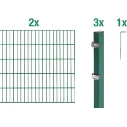 Alberts 653620 Doppelstabmattenzaun 6 tlg. | 180 cm hoch, 4 m lang, grün - Zaunpfosten Komplettset aus robustem, feuerverzinktem Stahl - ideal für langlebigen und zuverlässigen Gartenzaun, erweiterbar mit Anbauset.
