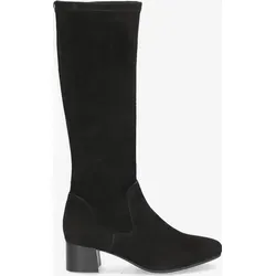 Peter Kaiser Damen Stiefel schwarz - Eleganter Schlupf-Langschaftstiefel aus schwarzem Rauhleder mit Stretchschaft und bequemer Leder-Innensohle, ideal für stilbewusste Frauen.