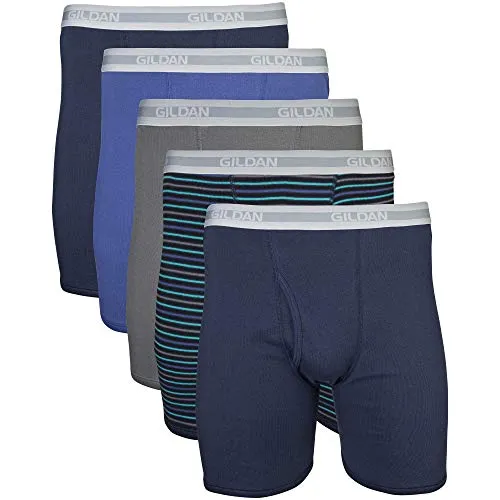 Gildan Herren Underwear Boxer Briefs, Multipack Retroshorts, Marineblau, 5 Stück, Large (5er Pack)