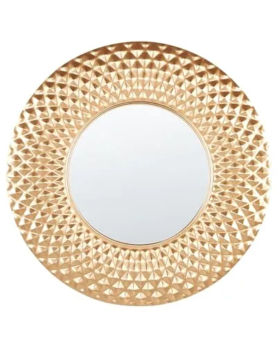 Wandspiegel mit breitem Rahmen Metall Gold rund 60 cm - Dekorativer Wandspiegel mit handgefertigtem, goldfarbenem Rahmen aus langlebigem Metall. Perfekt für jeden Raum, bietet er eine elegante Note und ein klares Spiegelbild. Inkl. Aufhängung für einfache Montage.