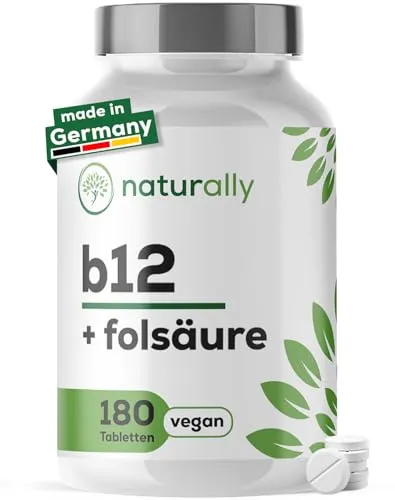 naturally Vitamin B12 & Folsäure 180 Tabletten – Hochdosiert & Vegan