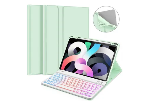 Fintie Tablet-Hülle Tastatur für iPad Air 11'' mit DIY Hintergrundbeleuchtung - Tastaturen für iPad Air 10.9 Zoll, einzigartiges DIY Hintergrundbeleuchtungssystem, perfektes deutsches QWERTZ Layout für komfortables Tippen in Grün.