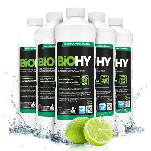 BiOHY Geschirrreiniger für gewerbliche Spülmaschinen (6 x 1 Liter) | Maschinenspülmittel für Geschirr | ergiebig, flüssig & phosphatfrei | für Gastro & Gewerbe | Spülmaschinenreiniger