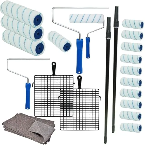 Maler-Set 22 Teile für Renovierungen - Umfassendes Maler-Set mit 22 Teilen, ideal für präzise Anstriche an Wand und Decke, inklusive Farbwalzen in 3 Größen und Teleskopstangen für höchste Flexibilität.