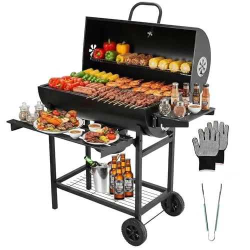 DEWINNER Holzkohlegrill mit Grillrost, abnehmbarer Hähnchengrill, Verbrühschutzhandschuhe und gratis Zange, ideal für Garten/Terrasse/Camping (Basismodell)