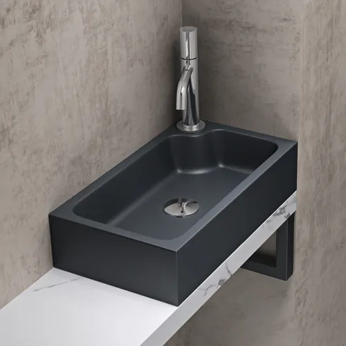 doporro Aufsatzwaschbecken Col101, Matt Anthrazit - Eckiges Aufsatzwaschbecken aus Mineralguss, ideal für modernes Badezimmerdesign. Klare Linien und einfache Montage dank genormter Armaturen- und Ablauflöcher.