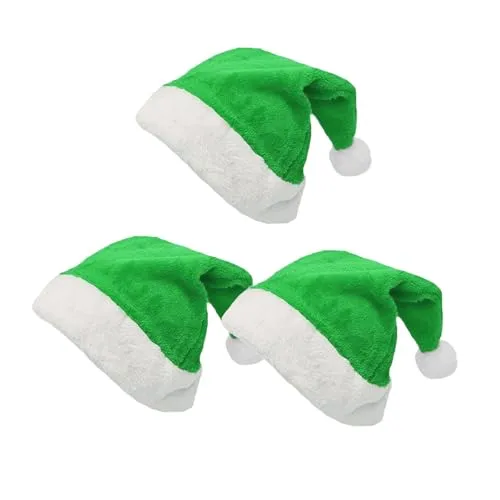 Onlvmyur 3 Stück Weihnachtsmütze Erwachsene Nikolausmütze Plüsch Weihnachtsmann Mütze Grüne Santa Claus Mütze Elfenmütze Weihnachtskostüm für Damen Herren
