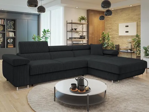 Mirjan24 Ecksofa Torezio Mini Cord mit Schlaffunktion - Ecksofa & Couch für Wohnzimmer, mit praktischen Bettkasten und verstellbaren Kopfstützen für maximalen Komfort und eine Schlaffläche von 212 x 124 cm.