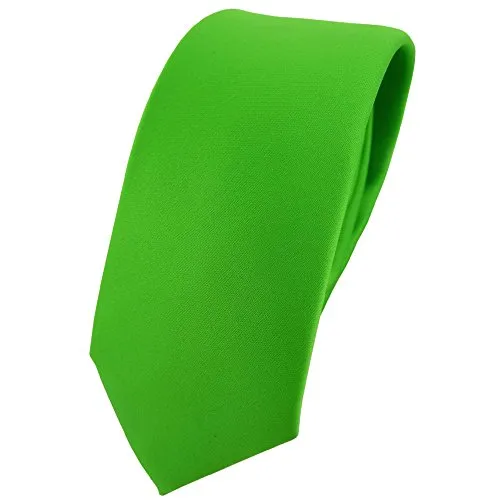 TigerTie Herren Krawatte 6 cm schmale Satin Tie in grün giftgrün leuchtgrün einfarbig uni Business, festliche Veranstaltungen und Freizeit