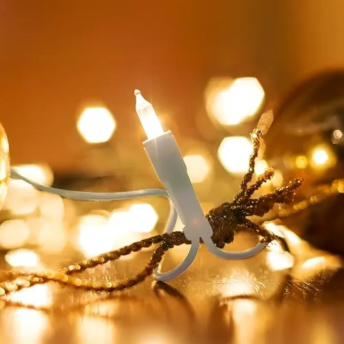 Weihnachtsbaum Lichterkette mit 50 Birnen warm weiß - 10 m - Weihnachtsdeko Tannenbaum Beleuchtung mit Stecker - Innen Weihnachtslichterkette Dekobeleuchtung Innenraum Deko Licht kabelgebunden