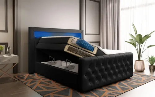 Baidani Boxspringbett Sonno, mit Stauraum, LED und USB - Anschluss, inkl. Topper und Matratze