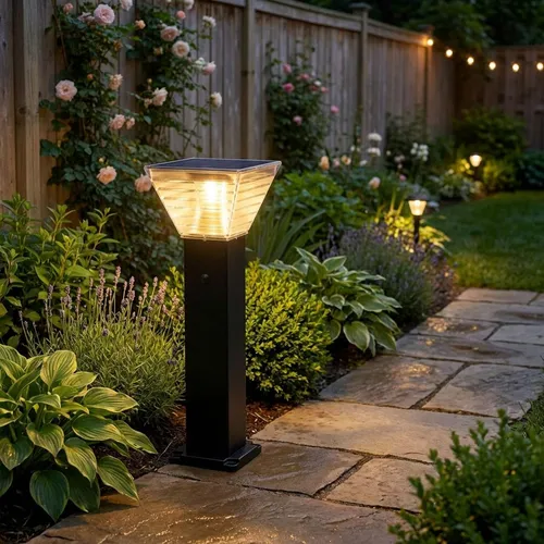 Premium Solar Säulen-Wegeleuchte 60cm aus Aluminium in Schwarz, 300lm, IP65 wasserfest, 360° Abstrahlung, 2 Lichtfarben & Leuchtmodi, Gartenlampe