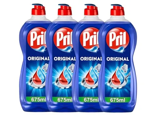 PRIL Original (4x 675 ml), Handgeschirrspülmittel mit höchster Fettlösekraft, für sauberes Geschirr auch in kaltem Wasser