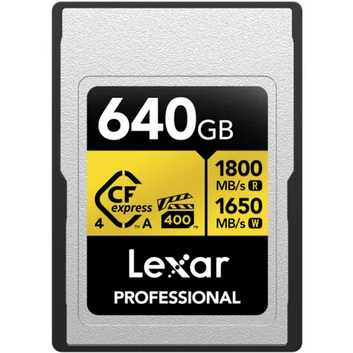 Lexar CFexpress Professional Type-A Gold 4.0 640GB - Speicher mit hoher Geschwindigkeit und Kapazität, ideal für professionelle Fotografen und Videografen, die schnelle Datenübertragungen benötigen.