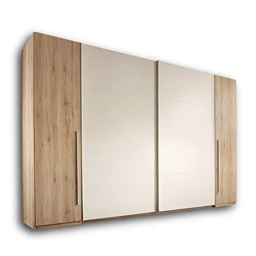 MATCH Eleganter Kleiderschrank - Schwebetürenschrank in Eiche San Remo Optik - Kleiderschränke mit viel Stauraum für Schuhe und Kleidung, modernes Design für minimalistisches Schlafzimmer, einfache Montage inklusive Material.
