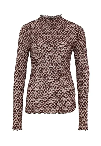 zero Damen Shirt transparent mit Stehkragen 38, BlackCamel - Damen-Blusen mit Button-down-Kragen, figurbetont mit grafischem Muster und elegantem Stehkragen für einen stilvollen Look.