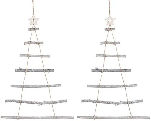 Britesta Deko Weihnachtsbaum Holz: 2 Deko-Holzleitern in Weihnachtsbaum-Form zum Aufhängen, 48 x 78 cm (Holzstrickleiter, Leiter, Weihnachtsdeko Holzleiter)