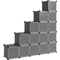 vidaXL Regalsystem mit 15 Würfeln und Türen Schwarz PP - Vielseitiges Regalsystem mit 15 modularen Würfeln, wasserdichtem und pflegeleichtem Material. Ideal für Zuhause oder Büro, einfach zusammenzubauen und platzsparend zu lagern.