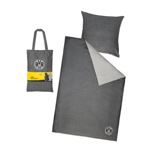 BVB Bettwäsche grau meliert 135 cm x 200 cm (GOTS) in grau von Dortmund