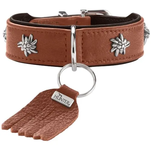 HUNTER Hundehalsband MÜNCHEN Cognac/Schwarz - Weiteres Autozubehör, edles Trachten-Design aus hochwertigem, fellschonendem Leder, nachhaltig und Made in Germany für höchste Verarbeitungsqualität.