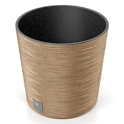 Annastore Blumentopf - Blumenübertopf wetterfest mit echtem Holzanteil für den Außenbereich - Pflanzgefäß - Pflanzsäule - Übertopf - Pflanztopf Größe rund - Ø 25 cm/H 24,7 cm, Farbe eco-Natur