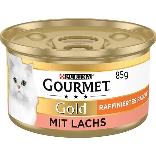 Gourmet Gold Raffiniertes Ragout Katzenfutter nass, mit Lachs, 12er Pack (12 x 85g)