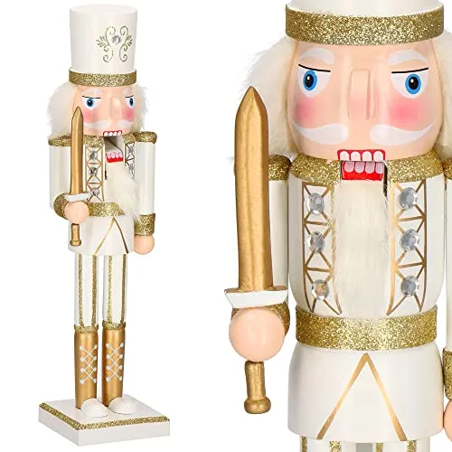 SPRINGOS Nussknacker Figur aus Holz Soldat mit Schwert Höhe: 38 cm Creme Weihnachten Weihnachtsdekoration (Creme, 38 cm)