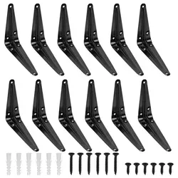 Regalwinkel Schwarz 12er Set 4 x 5 Zoll Schwerlast L-Form Metall mit Schrauben und Dübeln