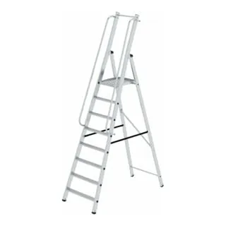 MUNK Podestleiter ML 51098 - Klappbar mit 8 Stufen - Leiter für bis zu 150 kg, maximale Arbeitshöhe 3,85 m. Ideal als hochgelegener Arbeitsplatz, sicher und platzsparend zusammenklappbar.