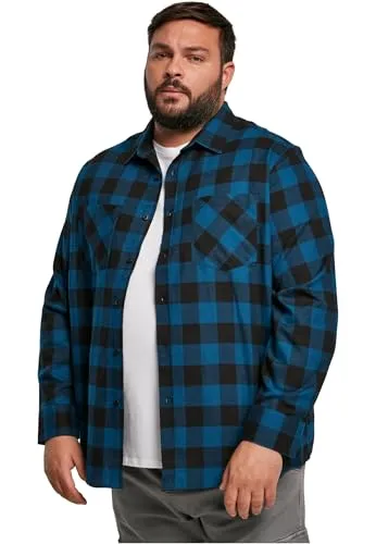 Urban Classics Herren Checked Flanell Shirt Hemd, Blue/Black, XXL - Herrenhemden: Stylisches Karo-Flanellhemd mit zwei Brusttaschen, ideal für Freizeit und Outdoor-Aktivitäten. Setzen Sie modische Akzente in satten Farben!