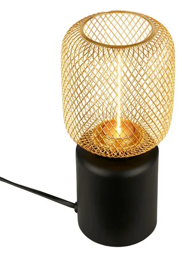 Briloner Leuchten LED Tischleuchte RIST 7583017 – Elegante Nachttischlampe - Moderne Tischlampe mit Drahtgeflecht in Schwarz und Gold. Inkl. E27 Filament-Leuchtmittel für warmes Licht. Flexibel einsetzbar mit 1,8m Kabelschalter – perfekt für Wohnräume oder Schlafzimmer.