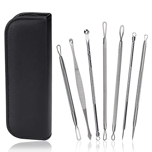 Mitesserentferner Komedonenquetscher Set Blackhead Remover Edelstahl Akne Extraktor Werkzeug für Pickel Whiteheads Mitesser Entferner 7 Stücke