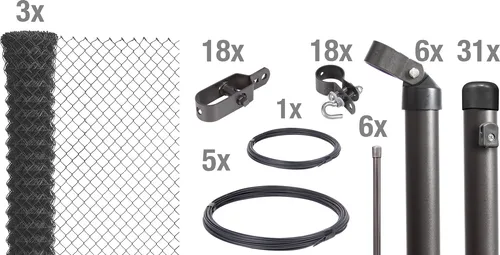 Alberts Maschendrahtzaun 80 cm - Komplettset zum Einbetonieren - Gartenzäune - Robuster Maschendrahtzaun im anthrazit-metallic Design, ideal für jedes Gelände. Mit Kunststoffbeschichtung für optimalen Witterungsschutz und einfache Montage.