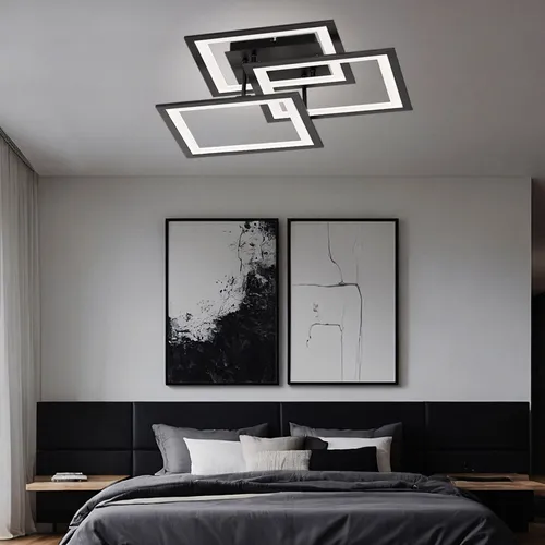 Moderne LED Deckenleuchte schwarz 50 cm, dimmbar - Lampen: Stilvolle Deckenleuchte mit 3 Stufendimmer und warmweißem Licht. Ideal für gemütliche Wohnräume, sorgt für eine einzigartige Lichtatmosphäre.