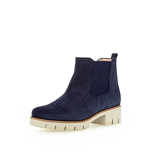 Gabor Damen Chelsea Boots - Komfortable Wechselfußbett Stiefeletten - Wanderschuhe mit warmem Flauschfutter, ideal für Übergangszeiten und stylisch in Marine (dust) mit 5 cm Blockabsatz.