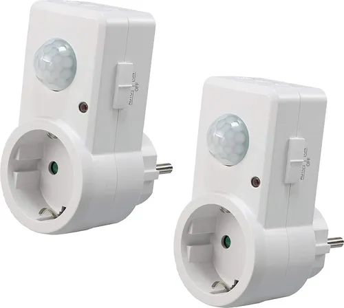 ChiliTec Steckdose mit Bewegungsmelder 120° 9m Reichweite 1200W 230V Zwischenstecker Schaltzeit regelbar 10sek.-15min I Empfindlichkeit einstellbar Weiß, 2 Stück