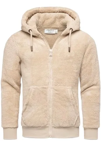 Amaci&Sons Herren Teddy Sweatjacke Plüsch Hoodie Pullover Zipper Jacke 4076 Beige XXL