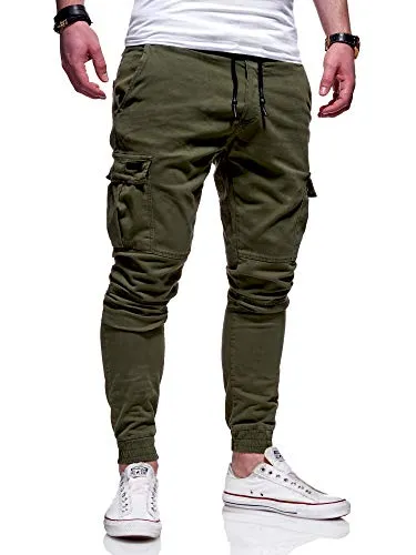 Rello & Reese Herren Cargo Chinohose Jogger Hose JN-3839 [Khaki, W29]