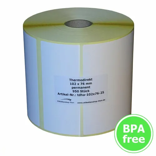 Thermo Etiketten auf Rolle - 102 x 76 mm - 950 Stück - für Zebra, Citizen, TSC