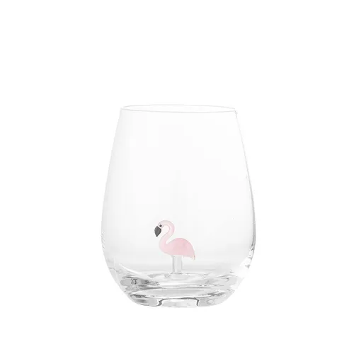 Bloomingville Misa Trinkglas, 560ml, aus Glas mit Flamingodekor im Inneren