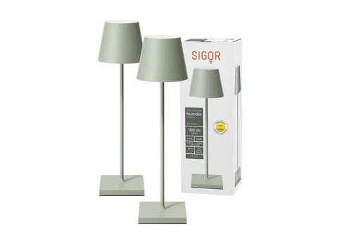 SIGOR LED Tischleuchte Nuindie 2x - Dimmbar & USB-C - Nachttischleuchten - Doppelpack dimmbare LED Akku-Tischlampe, spritzwassergeschützt (IP54), 12 Stunden Leuchtdauer, ideal für Indoor & Outdoor.