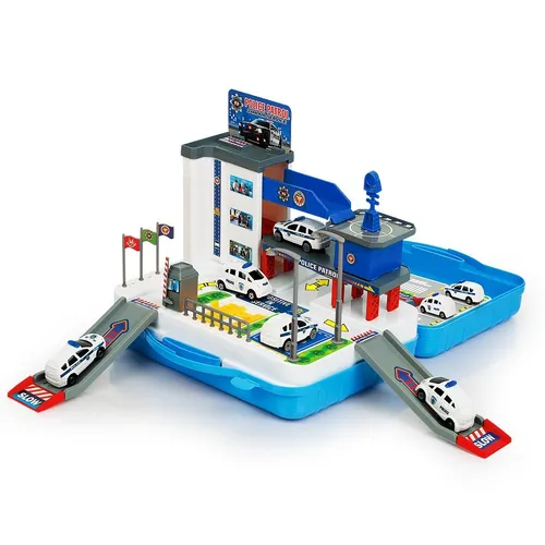KRUMAD Polizei Parkhaus Spielzeug ab 3 Jahre 40tlg Set Tragbare Garage mit Auto