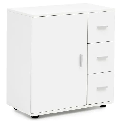 KADIMA DESIGN Badschrank WL5.877 Weiß - Hoch- & Midischränke fürs Bad, stilvoll und platzsparend mit Tür & Schubladen, ideal für jedes Badezimmer.
