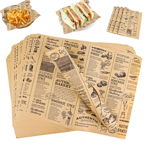 Blätter Papierblätter，Lebensmittelverpackungspapier，Burger Papier, Wrap Papier，Fettdichte Papierblätter Lebensmittelkorb Liner，für Burger, Butterbrot, Käse, Pommes，Kuchen，Sandwich，Frites 100