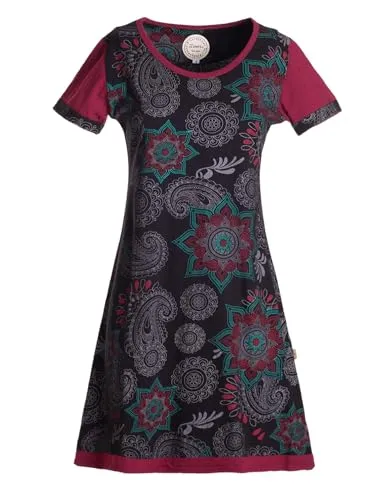 Vishes - Alternative Bekleidung Mini Kurzarm Baumwolle Sommerkleid Mandalas Hippie schwarz 46