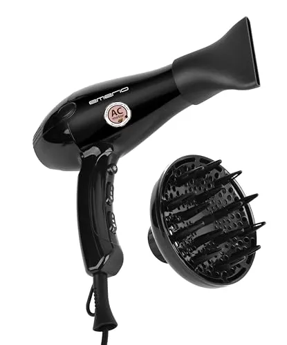 EMERIO Haartrockner mit hochwertigem AC-Motor | 2200W | Föhn mit Ionisator | Ionen Funktion | 3 Temperatur- & 2 Luftstromstufen + Kaltstufe | Konzentrator & Diffusor | 1,8m Kabel | Schwarz | HD-122192