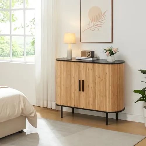 [en.casa] Kommode Tvedestrand - Vielseitiges Sideboard mit 2 Schiebetüren - Kommoden & Sideboards – Praktisches Schiebetür-System für platzsparendes Öffnen, ideal für jeden Raum mit 8 Innenfächern zur organisierten Aufbewahrung.